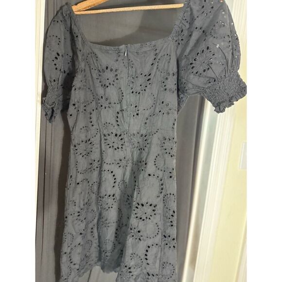 7 For All Mankind Wench Black Eyelet Lace Puff Sleeve Babydoll Dress Milkmaid L - Picture 3 of 7